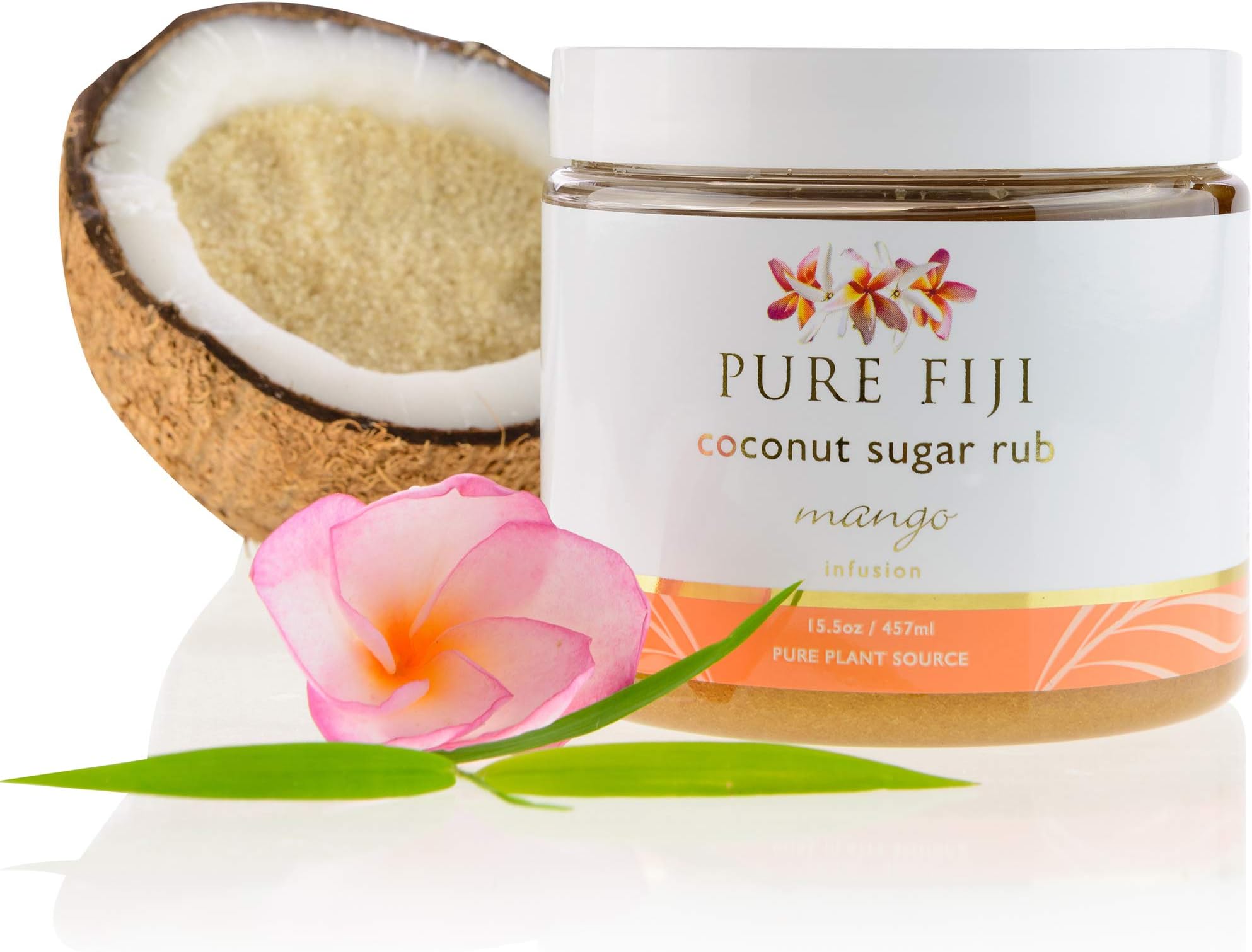 Pure Fiji Coconut Sugar Body Scrub - Body Exfoliator Scrub Natural Origin for Smooths and Softens Skin - Organic Exfoliating Sugar Scrub for Body, Mango, 15.5 Oz