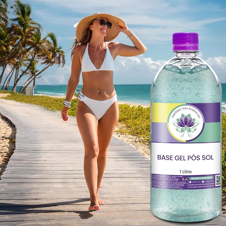 Base Gel Pós Sol, Hidratante com Aloe Vera e Glicerina, Fórmula Neutra, 1 Litro, para Adultos e Crianças, Império das Essências