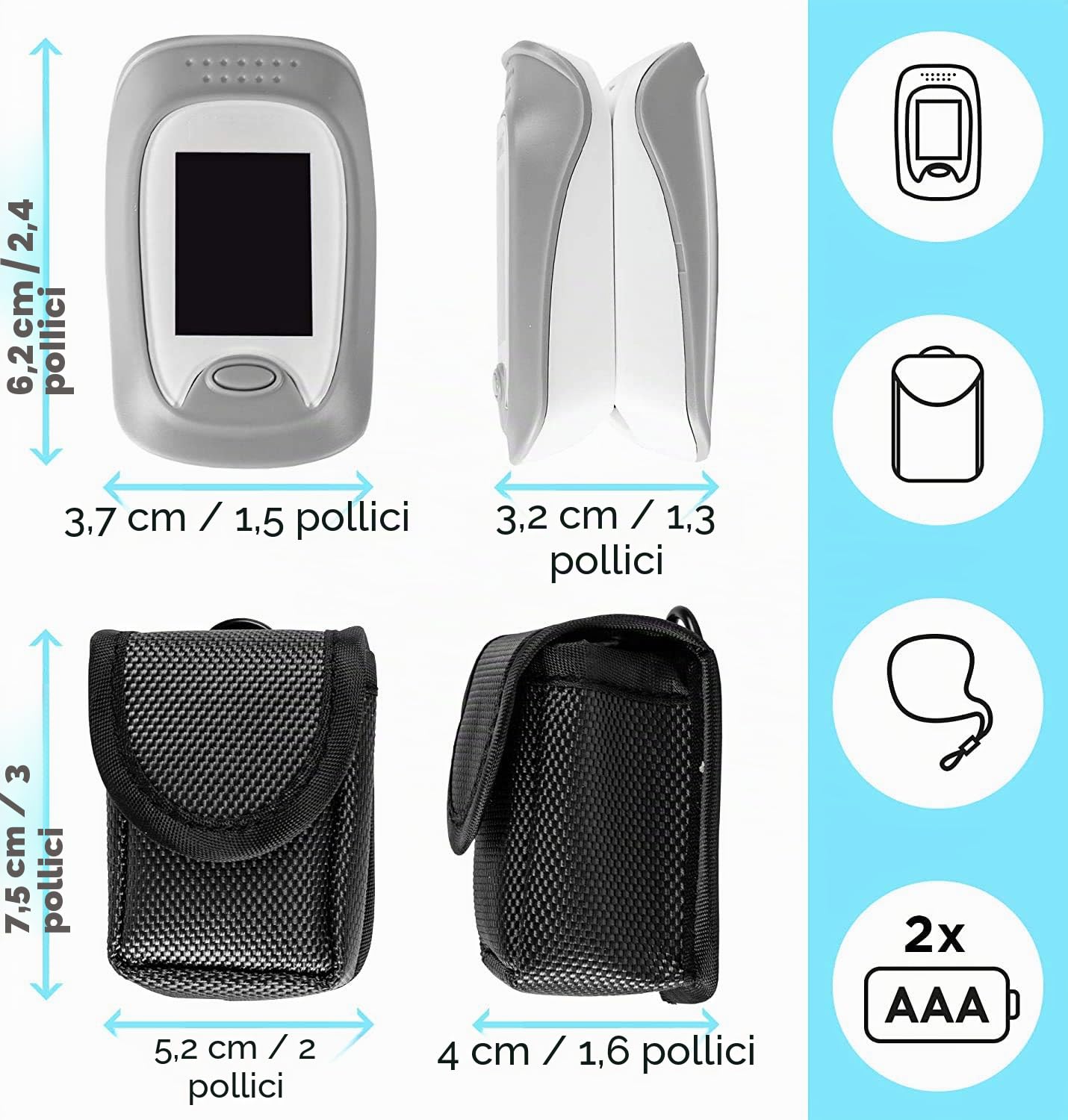 Duronic OX01R Ossimetro da dito Pulsossimetro per misurazione SpO2 | Rivelatore ossigeno nel sangue e pulsazione, Display digitale, Risultato accurato, Custodia protettiva inclusa
