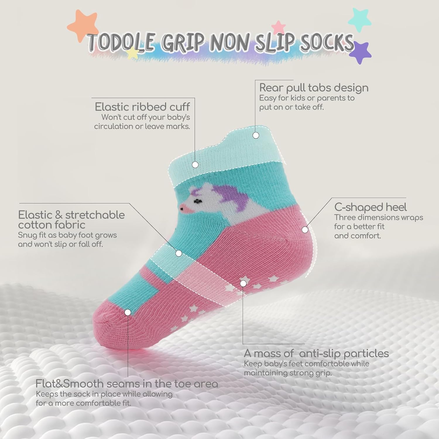 Baby Toddle Socks Grip Non Slip Kids Boys Girls Cotton 12 Pack Ankle Cute Newborn Socks - Image 4