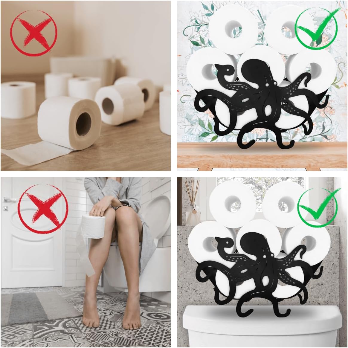 Teaeeno Funny Octopus Toilet Holder Paper Storage,Animals Storage Paper Holders for Bathroom,Freestanding Metal Animal Toilet Paper Storage Home Decor,Metal Toilet Paper Organizer Hold Extra 8 Rolls