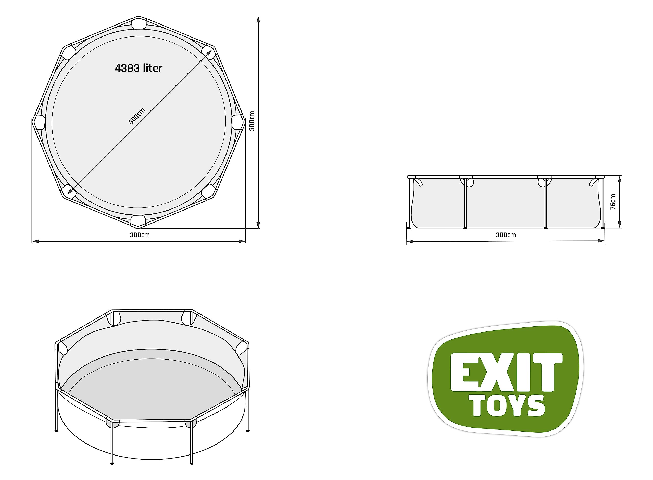 EXIT Toys Wood Pool - ø300x76cm - Piscina de Marco Redondo con Bomba de Filtro de Cartucho - Fácil Acceso - Adecuada para Niños Pequeños - Marco Robusto - Diseño Único - Marrón