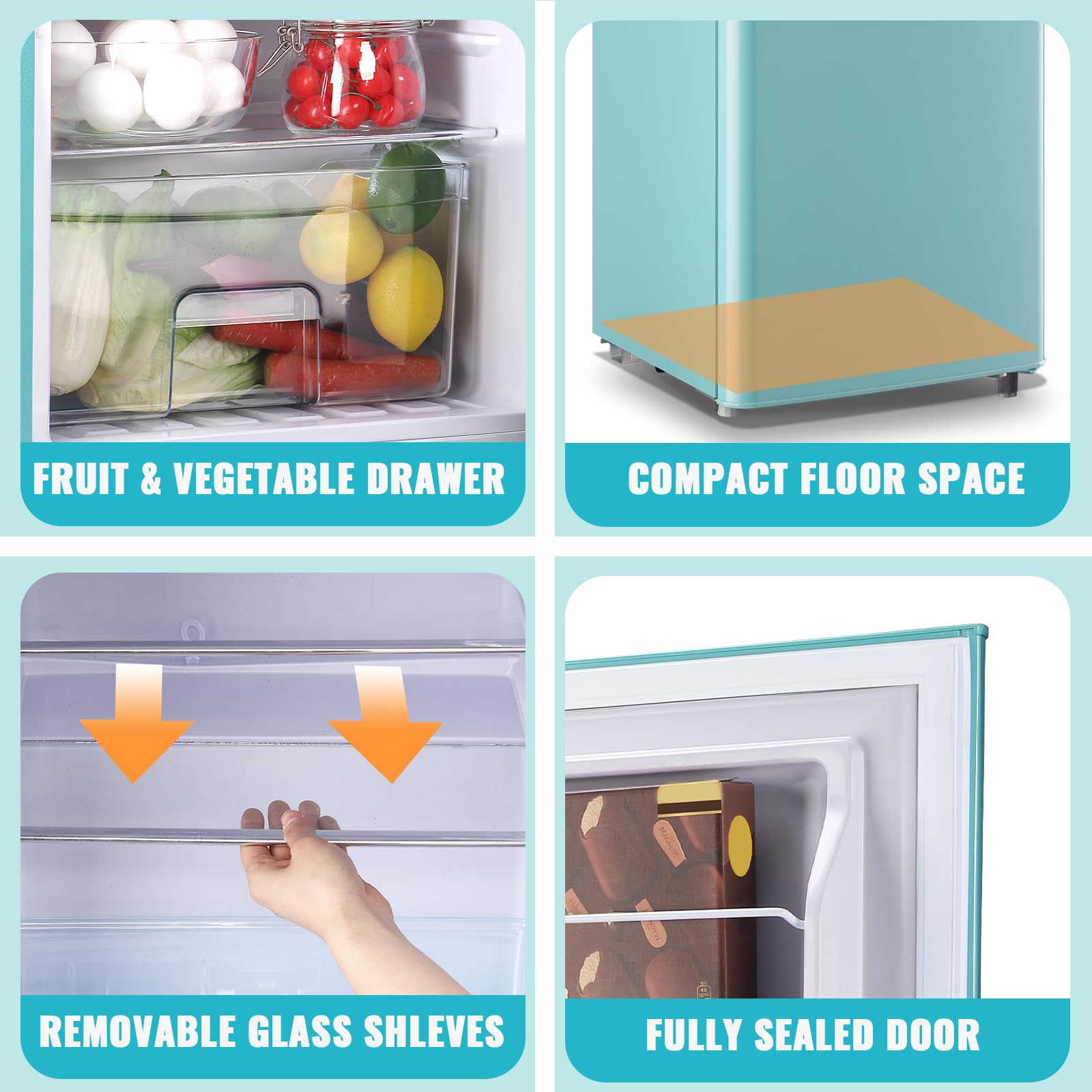 WANAI 3.5 Cu.Ft Small Refrigerator With Freezer Small Fridge With Handle Adjustable Temperature Built-In Light Ideal For Home, Office, Dorm on Fridge.com - View 5