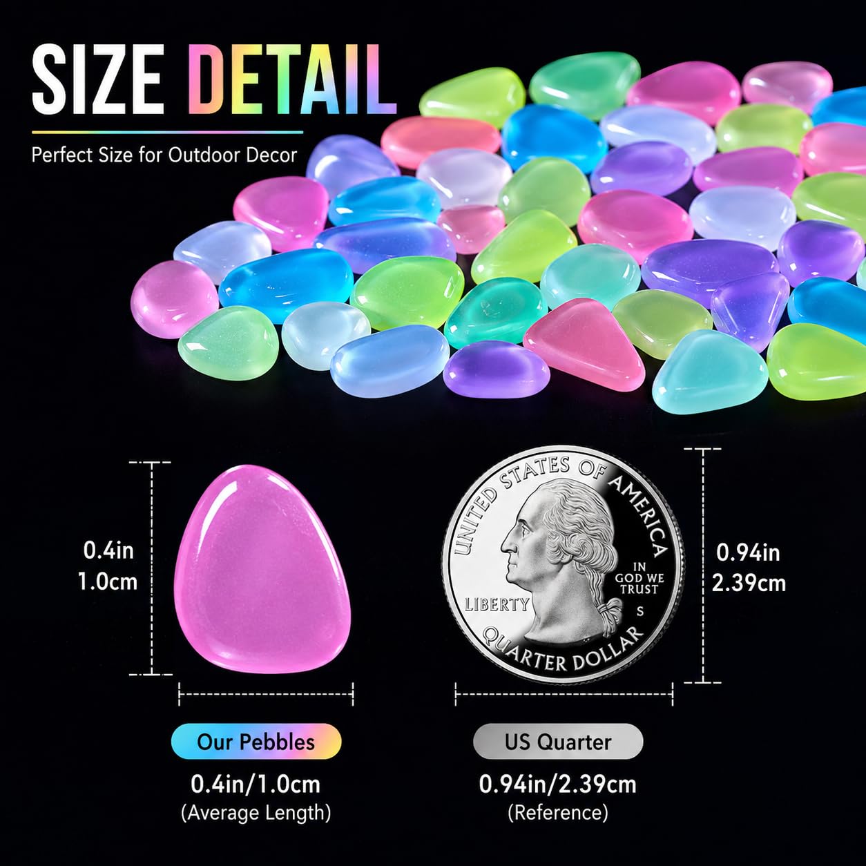 2026 Colorful Glow-in-the-Dark Garden Stones, Luminous Pebbles for Outdoor Landscaping, Solar Powered Rainbow Glowing Rocks for Walkway, Driveway, Fish Tank Aquarium & Yard Decor (200, Multicolor)