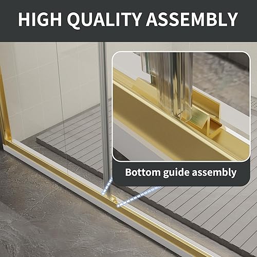 Miniatura 14 de Puerta de ducha deslizante sin marco de 44-48 pulgadas de ancho x 70 pulgadas de alto, puerta de ducha deslizante con vidrio templado SGCC Silding