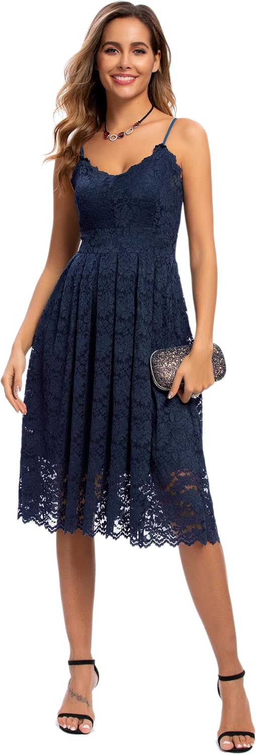 Atnlewhi Womens Spaghetti Strap V Neck Sleeveless A Line Lace Dresses for Evening Cocktail Formal Wedding Guest - Image 5
