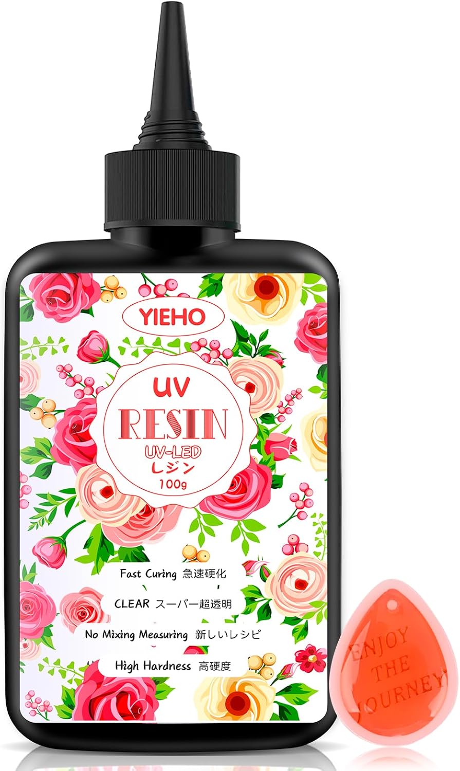 YIEHO UV Resin Liquid - Crystal Clear Hard UV Resin Liquid Fast Curing - Resin UV/LED Compatible DIY Handmade Jewelry, Jewelry - 100g Gin Liquid - Recon Mold