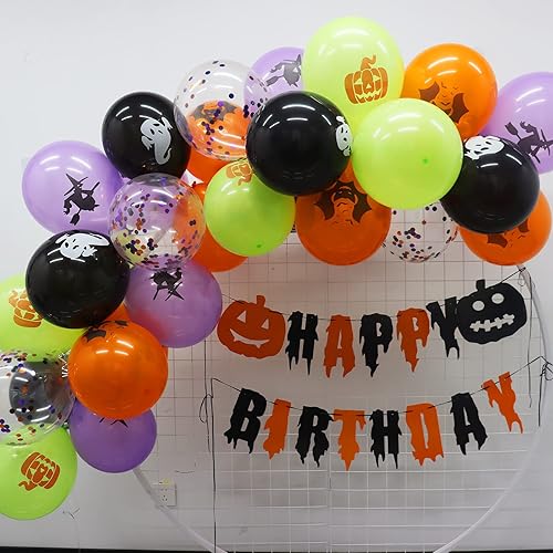 Miniatura 7 de 62 globos de fiesta de Halloween, globos de confeti negro, naranja, morado, verde, de 12 pulgadas, para niños, Halloween, cumpleaños, despedida de