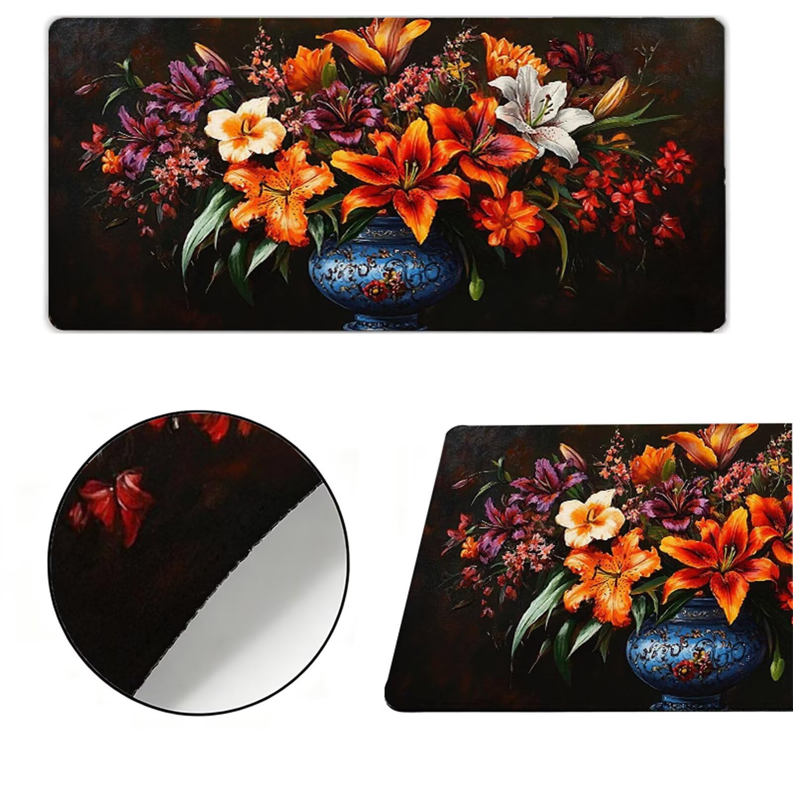 Podkładka pod mysz XXL 1200x400x3mm Podkładka pod mysz Czarna podkładka pod mysz Lilia poprawia precyzję i szybkość, wodoodporna antypoślizgowa, szyte krawędzie, akcesoria do gier, komputer biurowy
