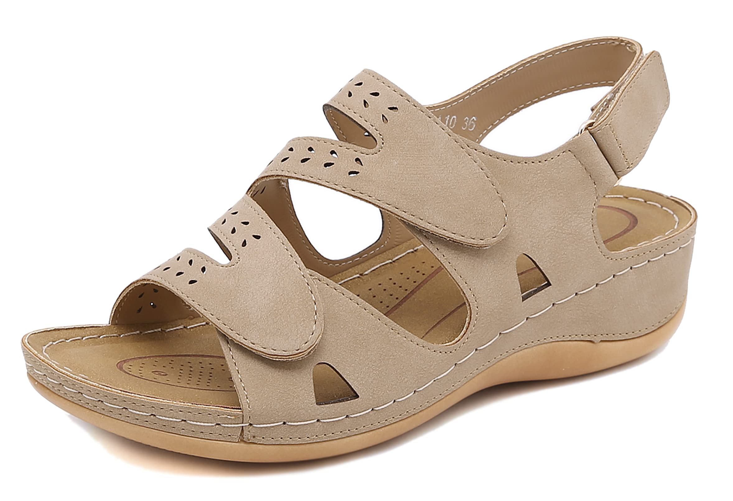 SMajong Ladies Peep Toe Sandals Adjustable Womens Comfort Orthopedic Sandals Outdoor Fashion Flip Flops Anti-Slip Ankle Strap Sandal,Beige,5.5 UK