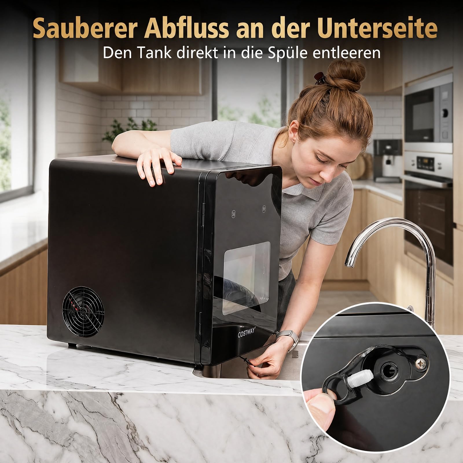 COSTWAY 5cm Eiswürfelmaschine für Eiskugeln, 150 Stück/Tag, 4 Kugeln/38-39
