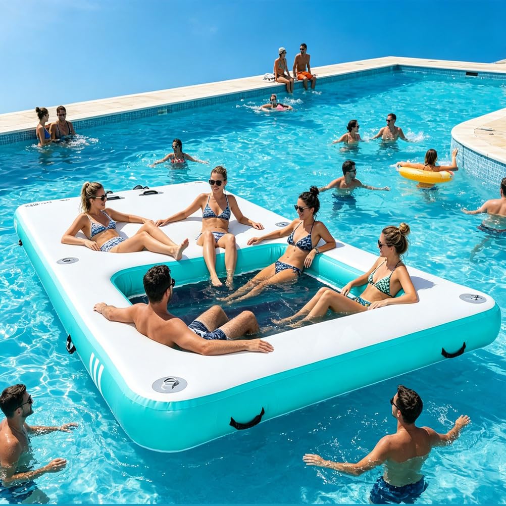 Piattaforma Galleggiante Gonfiabile, Materassino Prendisole per Lago, Piscina e Spiaggia, Zattera Galleggiante per 4-6 Persone Facile da gonfiare