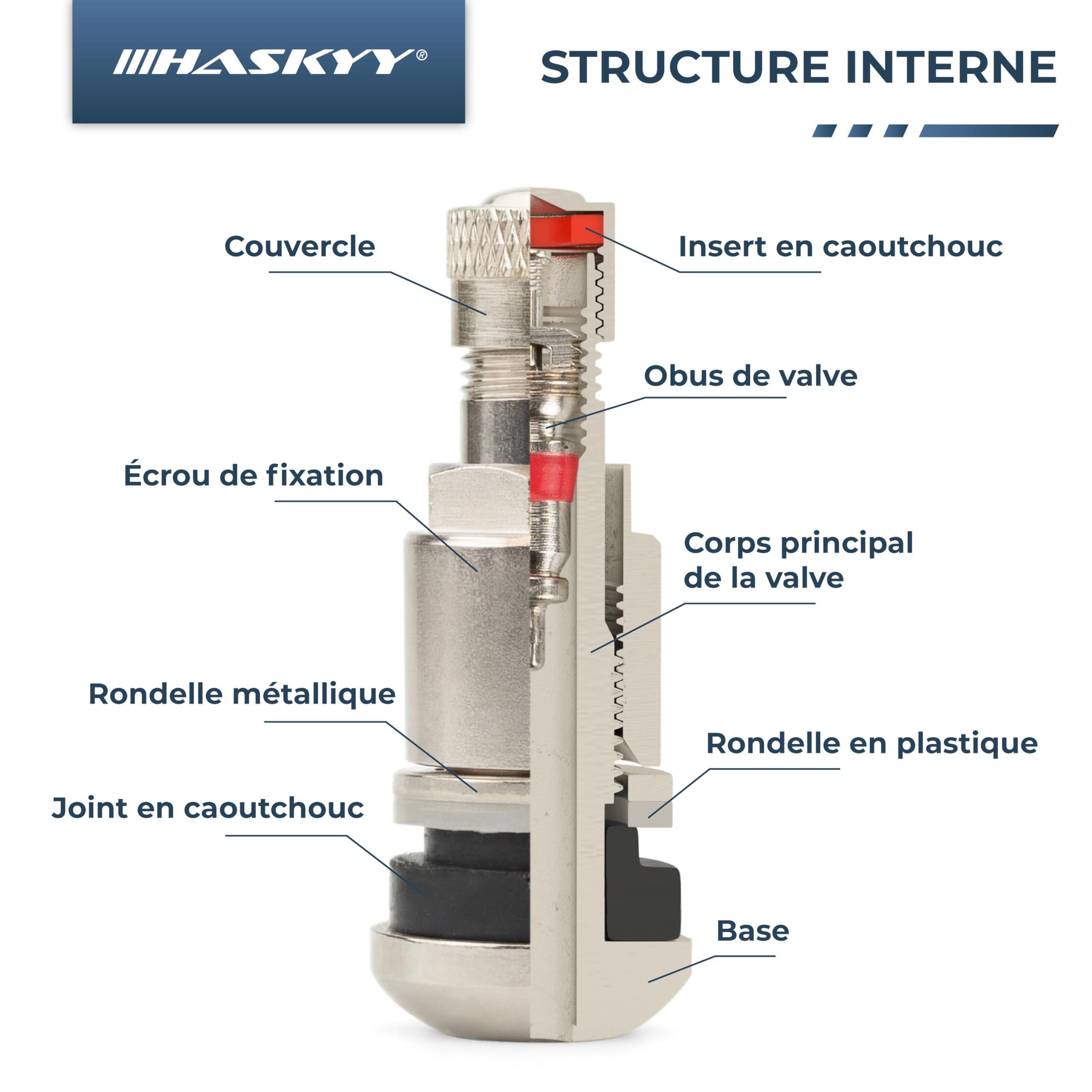 HASKYY 100x Valves Métal TR413 11,3 mm 45 mm pour Voiture & Auto - Valves Pneus Universelles Snap-in Argent pour Jantes Tôle - Jeu de Valves
