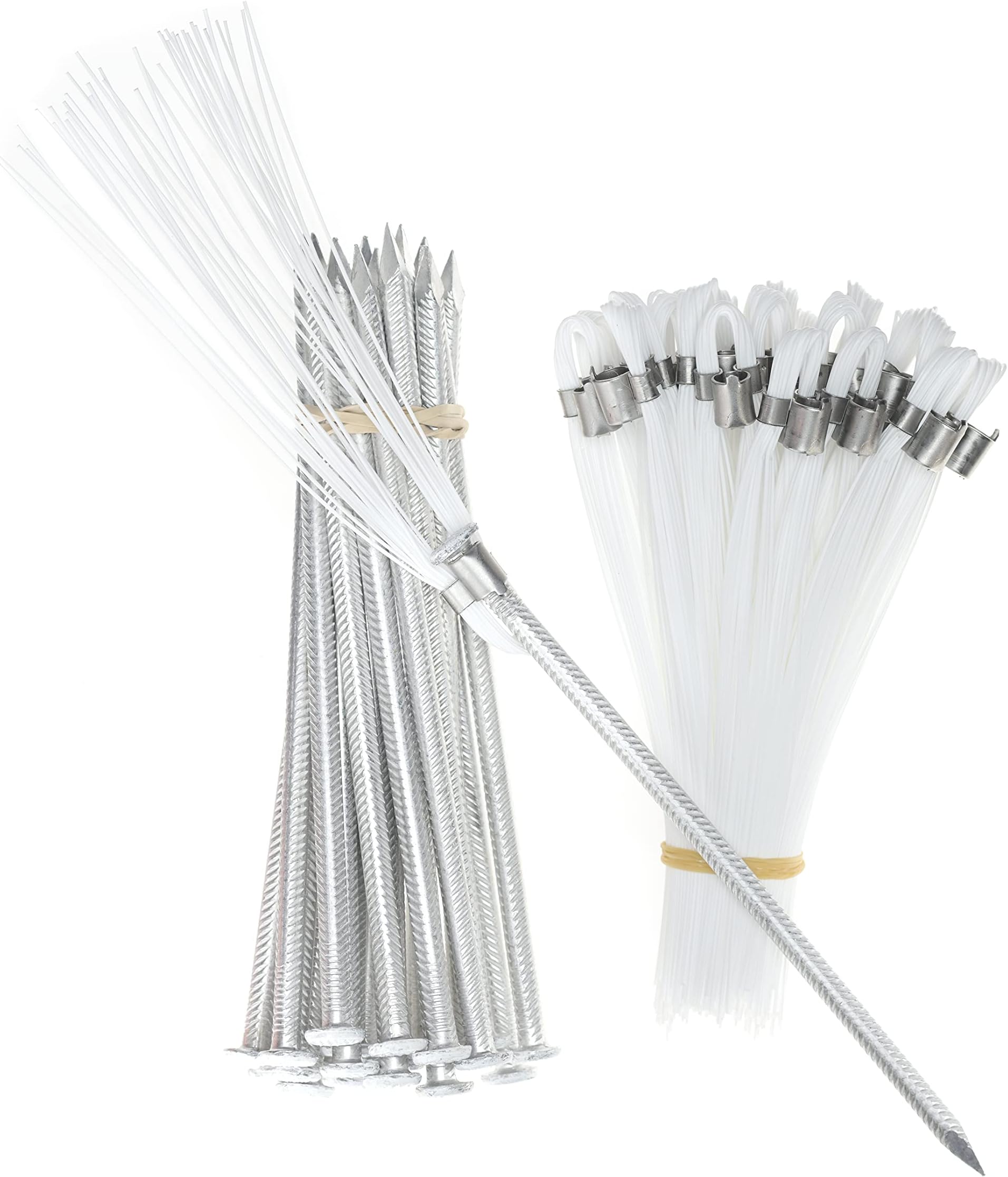 Ground Markers White 6 Inch Whiskers with Lightweight Non-Rust Aluminum Stakes (Pack of 25) Survey Stakes, Construction Markers, Property Line Markers, Trail Markers