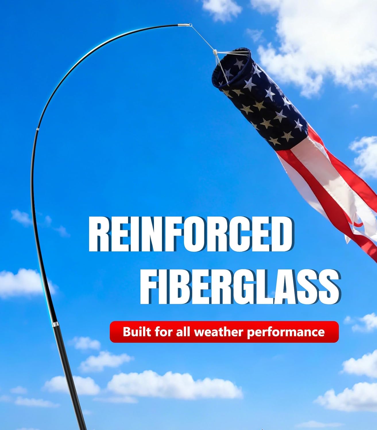 18FT Telescoping Wind Sock Pole, Fiberglass Telescopic Flag Pole Pole for Outdoor RV Farm Parks Airport, Retractable Wind Sockpole (18 FT)