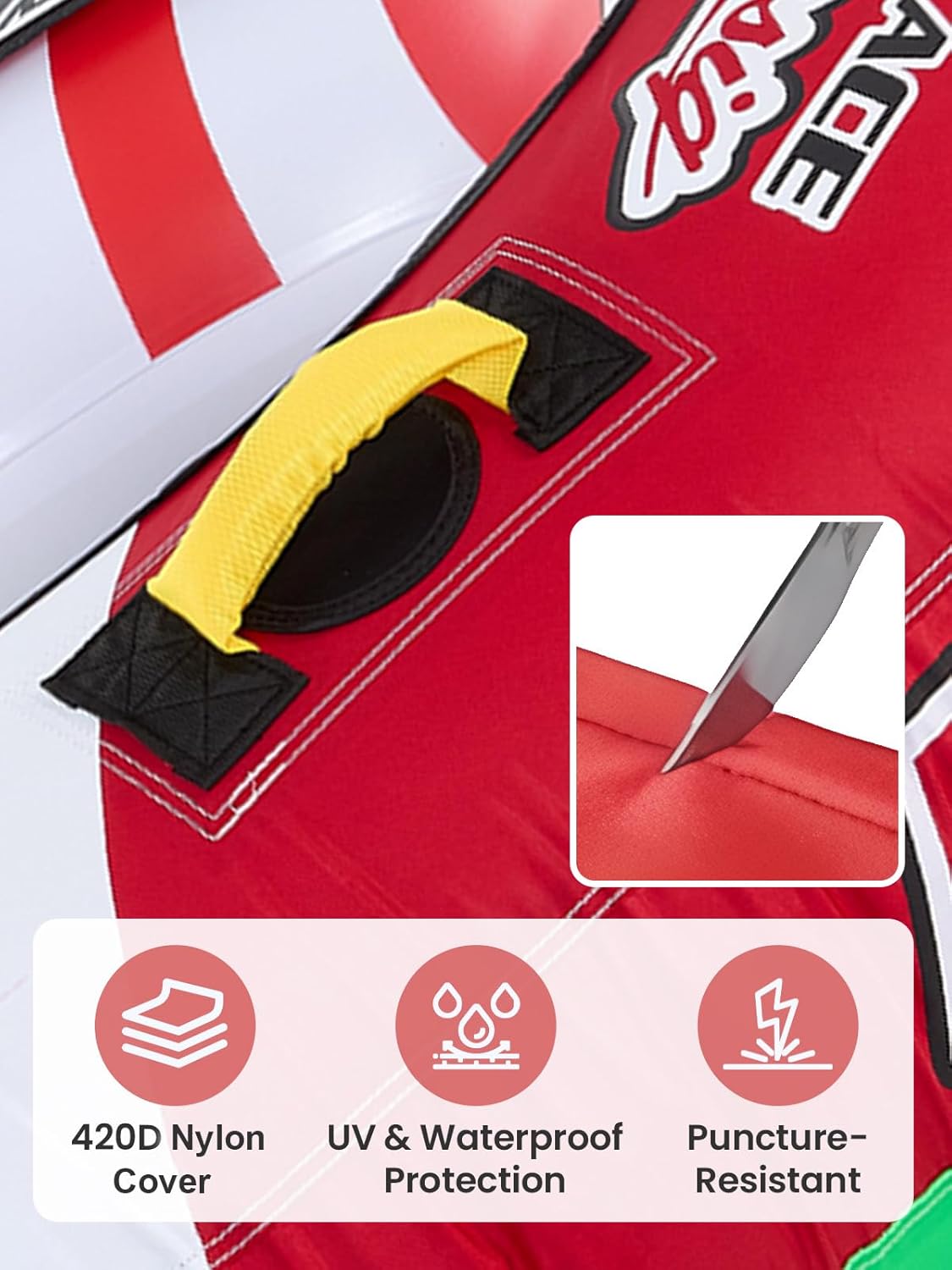 Zeraty Towable Tube for Boating 1 Rider, Heavy Duty Inflatable PVC Water Tube with 420D Nylon Cover & Reinforced Handles, Stable Deck Tube for Lake Ocean River, Towable for Water Sports Kids Adults