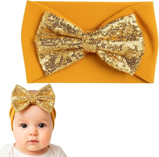 NAISHAM 1 Pcs Baby Headbands Soft Cotton Stretchy Hairbands with Sequin Bows for Newborns Toddlers Comfortable Cute Hair A...