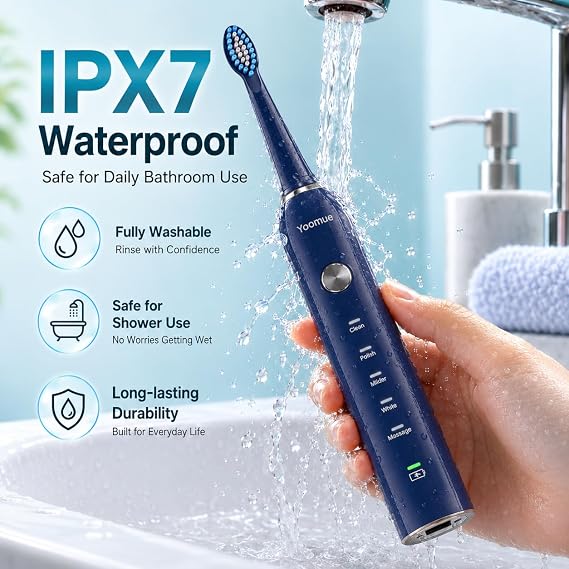 Sonic Electric Toothbrush for Adults & Kids with 8 Brush Heads Navy