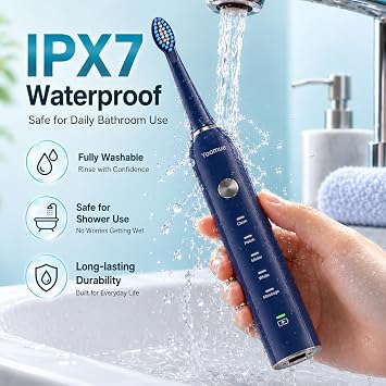 Sonic Electric Toothbrush for Adults & Kids with 8 Brush Heads Navy