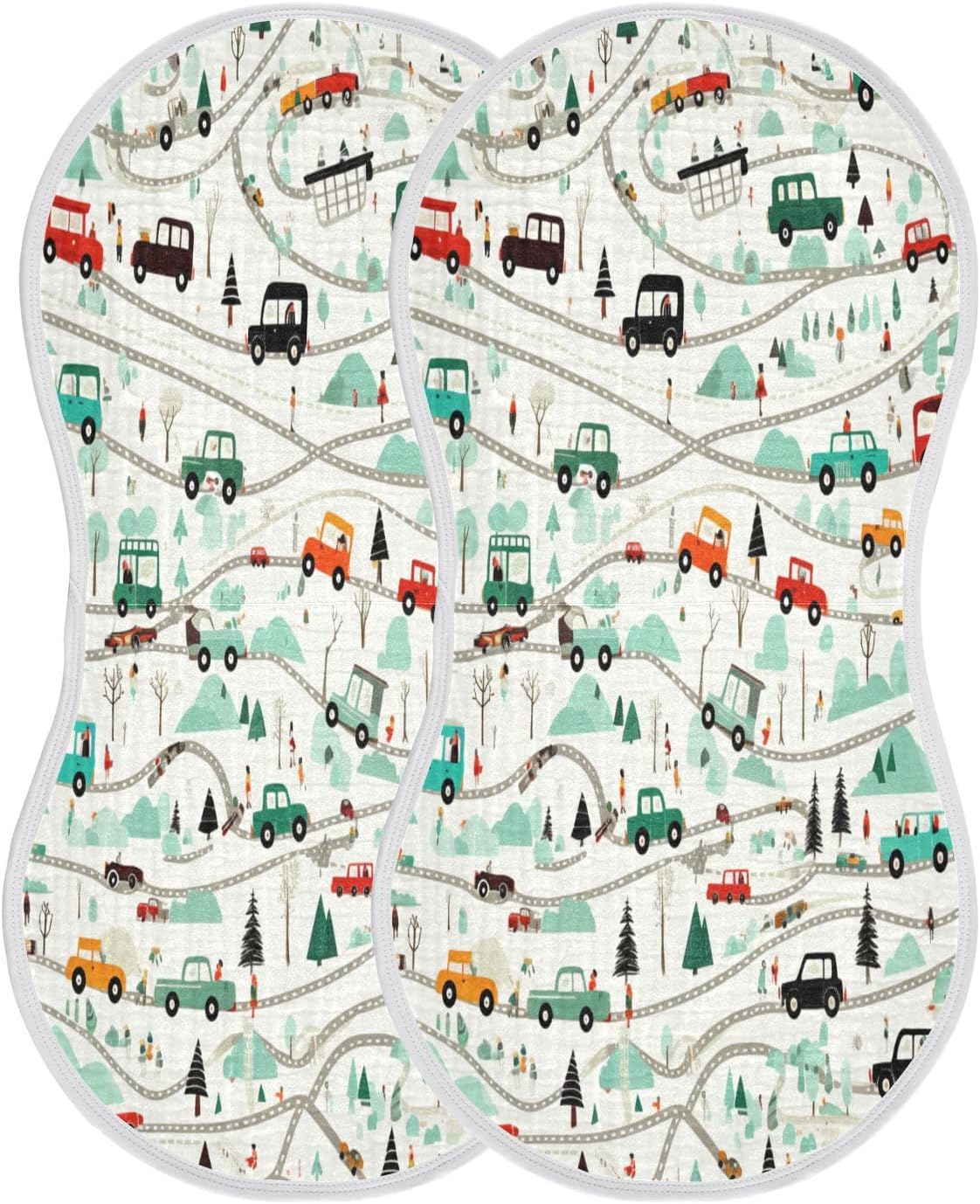 Kigai Baby Burp Cloths Muslin Cotton Extra Soft & Absorbent Burping Rags Transportation 4-Layer Large Curved Burp Cloths for Newborn Boys & Girls 2 Pack