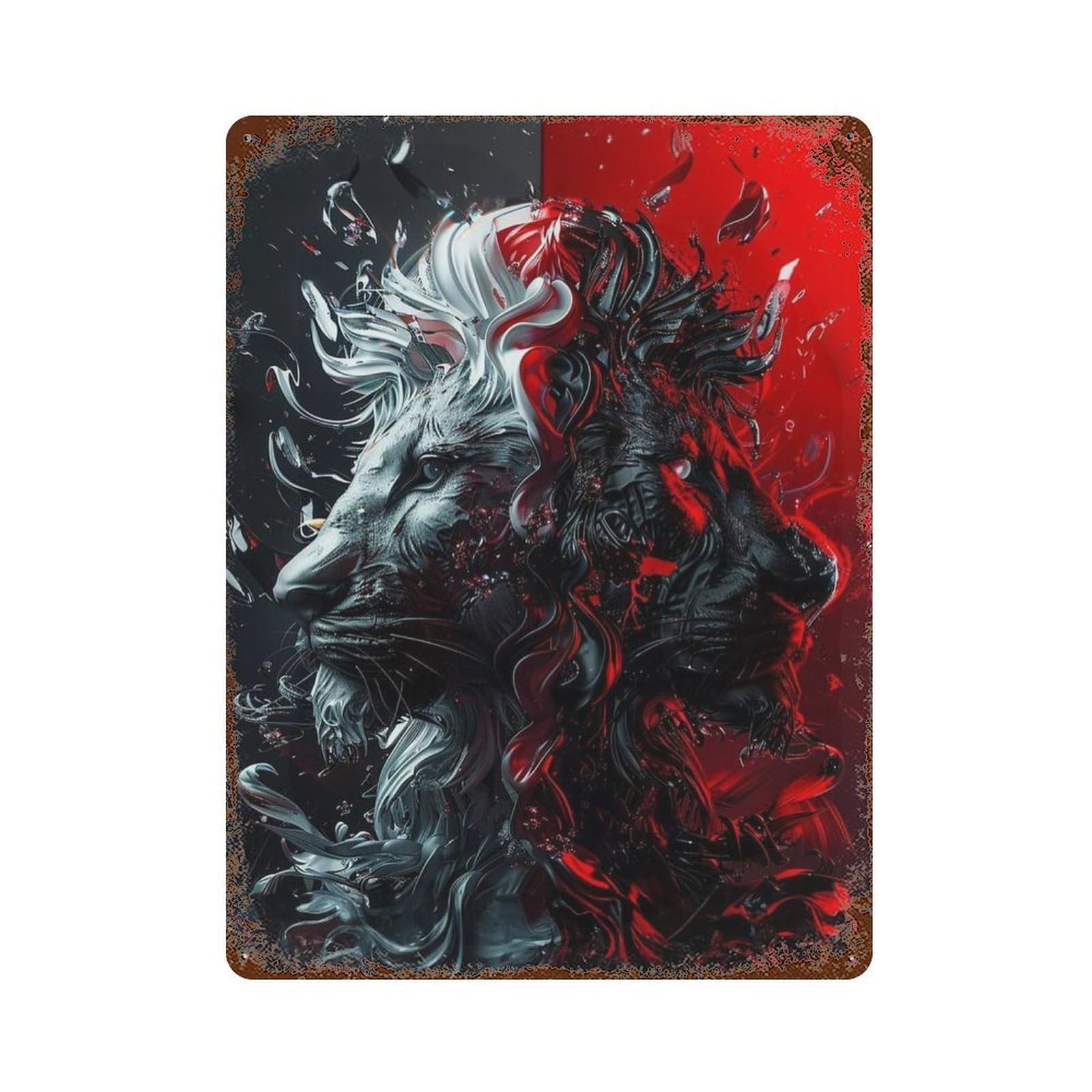 Dynamic Lion Art Print 15.7"x11.8" Rust Effect Tin Sign, Old School Wall Decor for Pub, Kitchen And Man Cave Decor