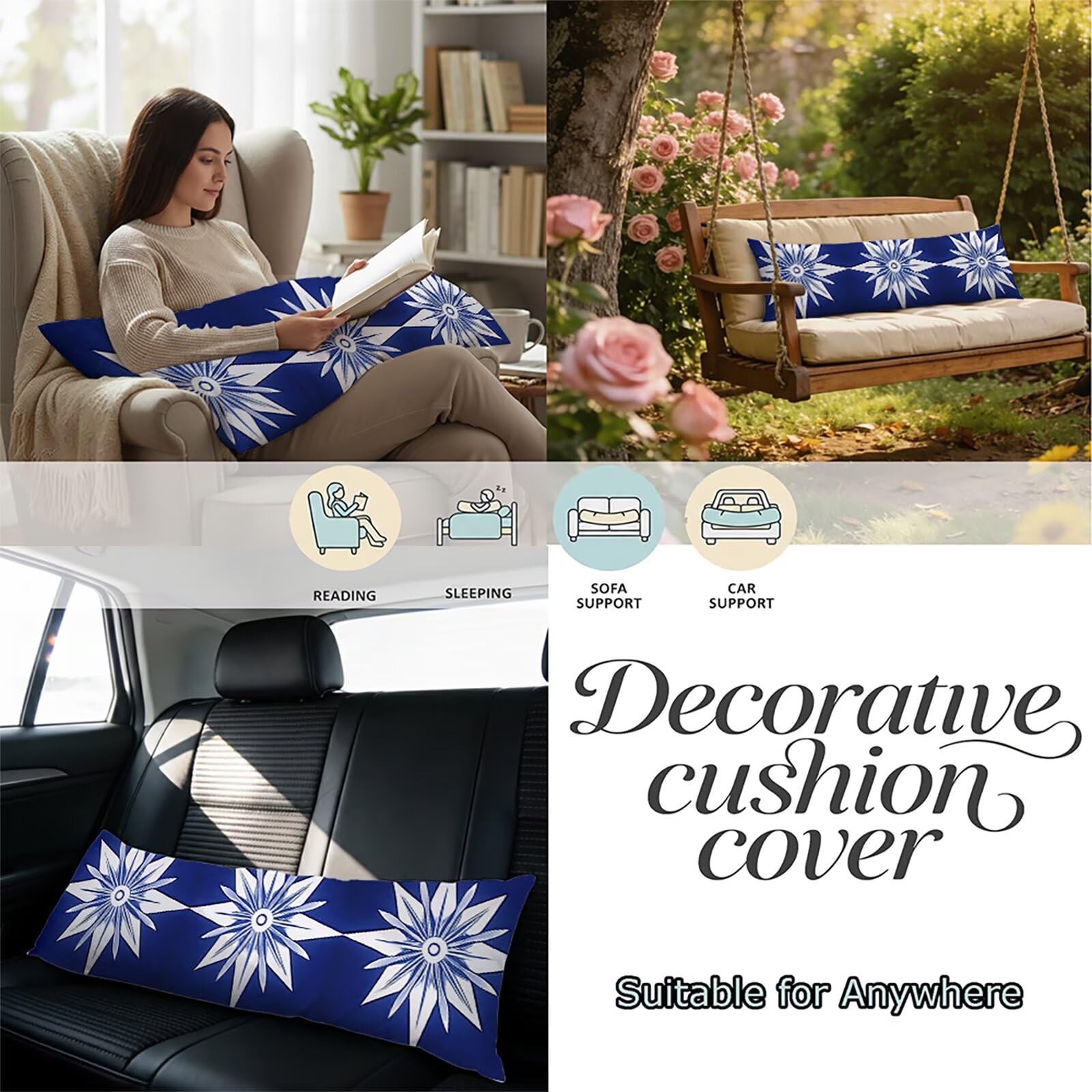 Federe Cuscini Divano Lungo 60 x 160 cm in Velluto Morbido, Blu Cuscini per Divano con Cerniera a Scomparsa, Decorativo Federa per Cuscino Grande per Soggiorno Camera da Letto, Astratto 1 Pezzo f0-294