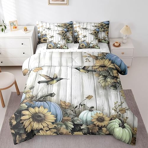 Miniatura 20 de Feelyou Juego de edredón de flores con sábanas, tamaño individual, cama de flores groovy en una bolsa, diseño de flores hippie de los años 70, juego