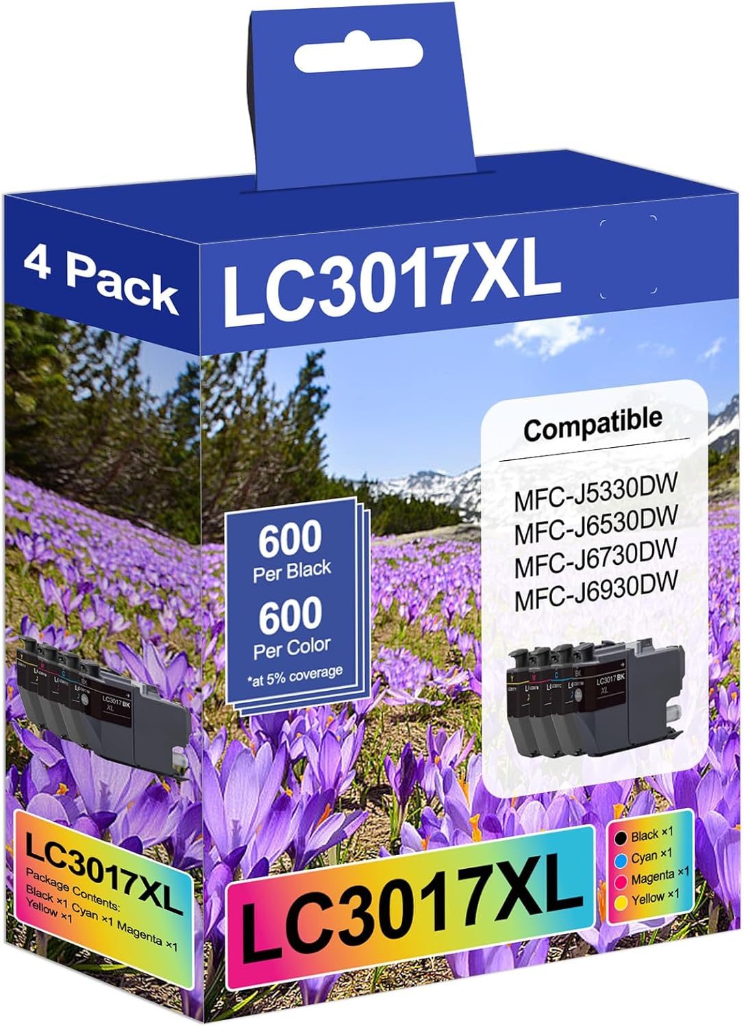 LC3017XL (LC-3017) (BK/C/M/Y) High Yield Ink Cartridges (1 Each LC3017BK, LC3017C, LC3017M, LC3017Y) Replacement for Brother LC3017 LC3019 XL Ink Cartridge MFC-J5330DW MFC-J6530DW MFC-J6530DW Printer