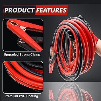 0 Gauge 25FT Jumper Cables, Heavy Duty Jumper Cables for Car Van Truck, Commercial Grade 3000AMP Automotive Booster Cables for Jump Starting Dead or Weak Batteries, With Storage Bag & Gloves
