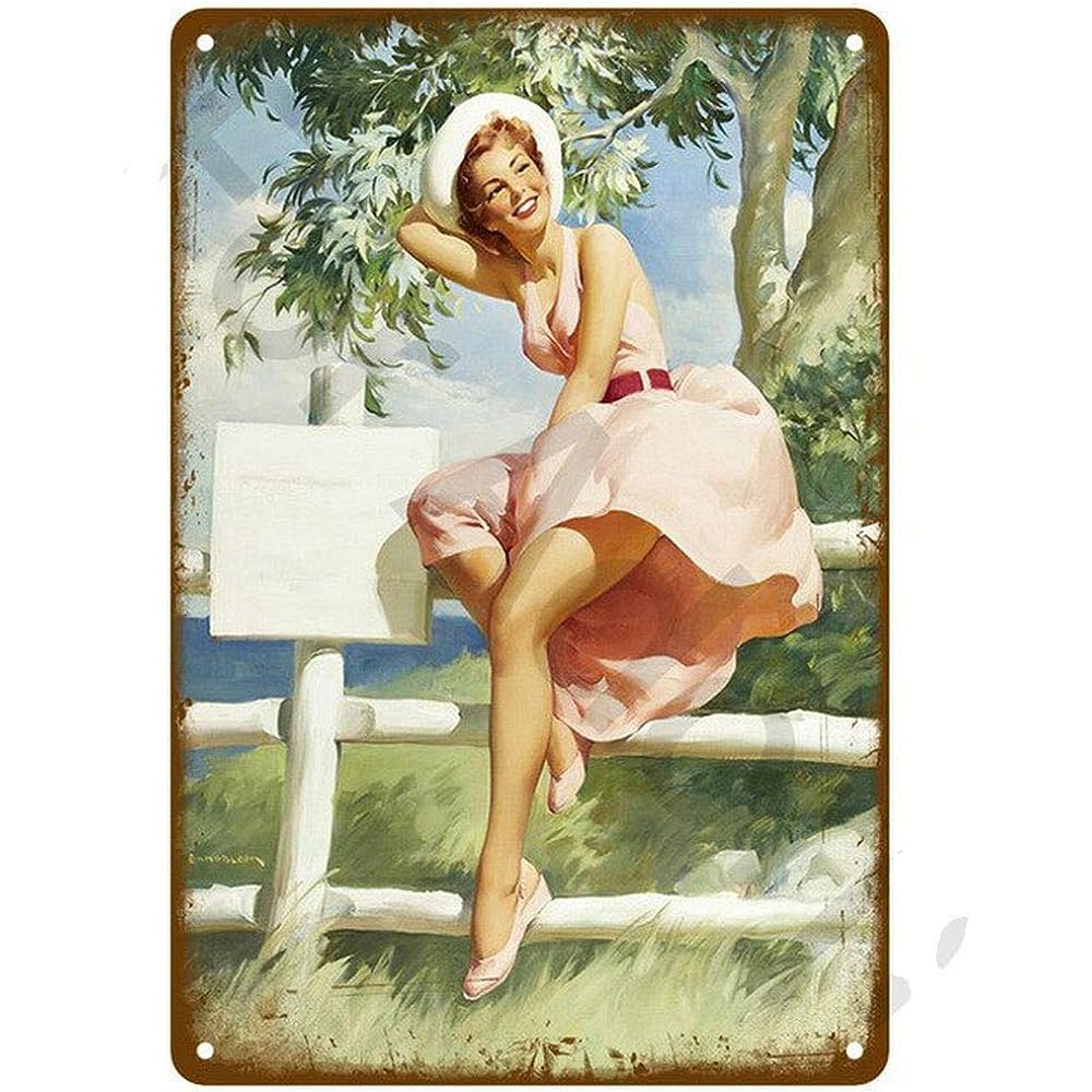 QUMENEY 4 Pezzi cartelli da parete in metallo vintage, Modello di ragazza pinup sexy decorazione da parete in latta per bar, pub birra (30 x 20 cm