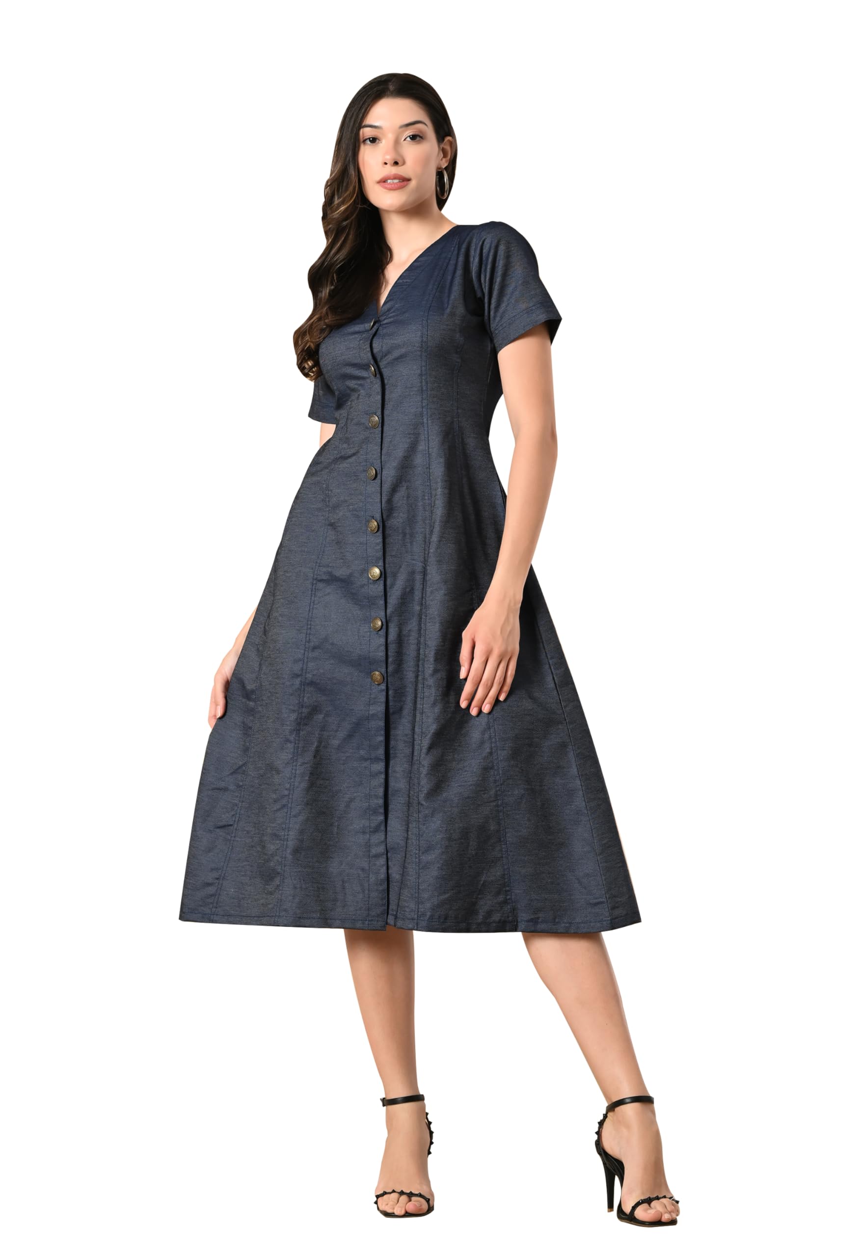 Indigo Whisper Denim Midi Dress-image-44
