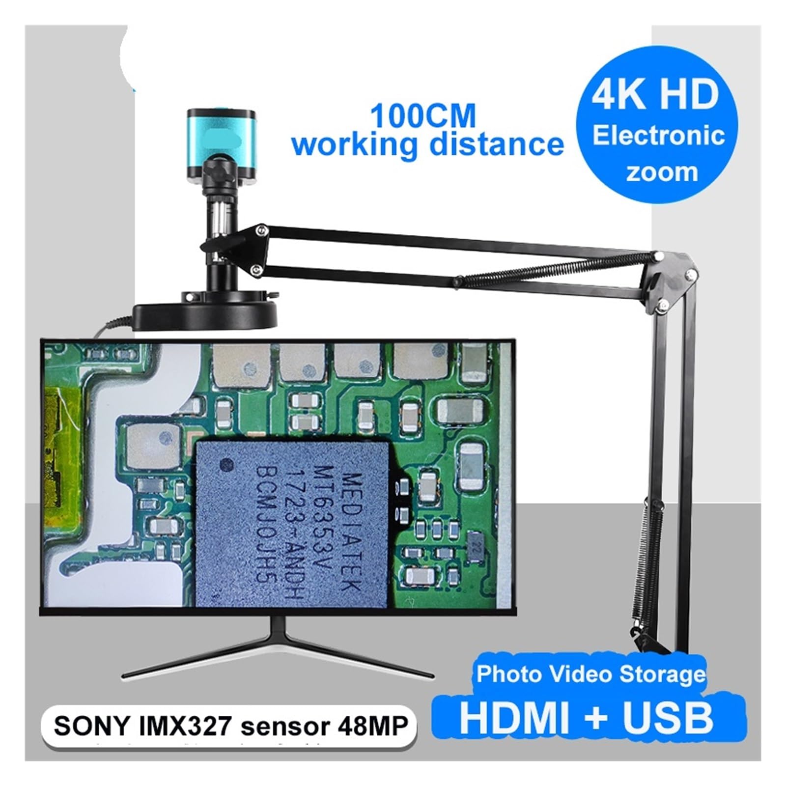 Digital Microscope, 48MP/13M 4K 1080P HDM/I Type-C/USB Industrial Video Microscope Camera, 150X Zoom C-Mount Lens, Foldable Stand(13MP VGA SetsE)