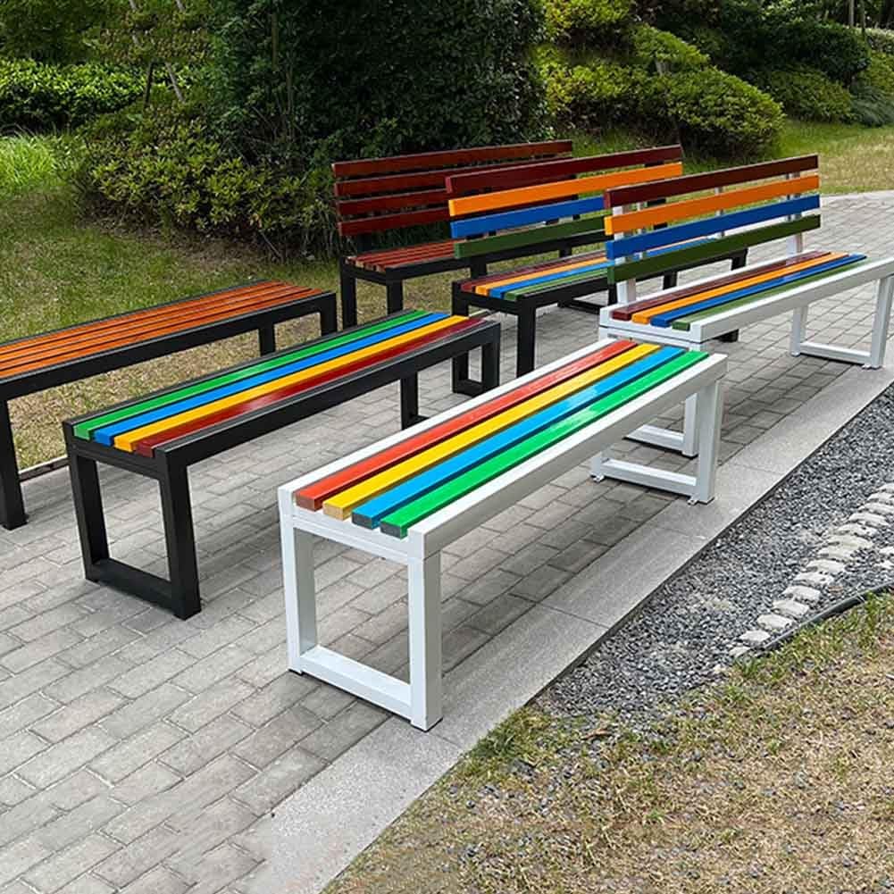 Metallbank für den Außenbereich, 78,7 cm, wetterfest, rückenfrei, für 2–4 Personen, Latten-Design, perfekt für Garten, Veranda, Rasen und Hinterhof, schwarzes Finish