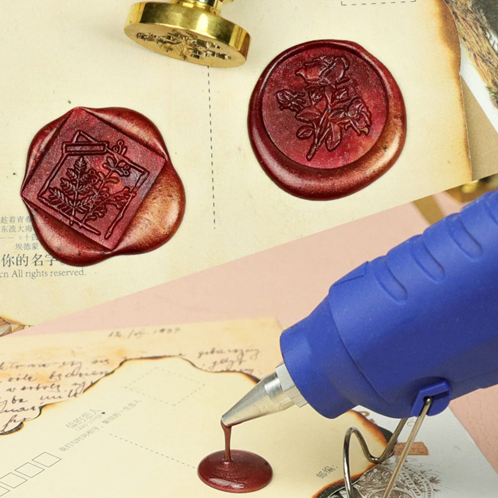 Wachssiegel Set Im Retro-Design - Siegelwachs Wärmer Mit Stempel Für DIY & Hochzeitseinladungen