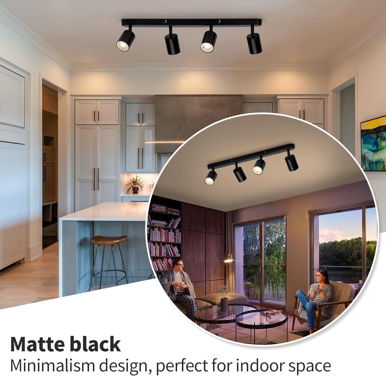 Wowatt Lampada Faretti da soffitto Orientabili, Attacco per 4 lampadine GU10 non Incluse, Moderna Plafoniera LED Nero Lampada da Soffitto Faretti da Parete Interno per Salotto Camera da Letto o Cucina | Lampadario Faretti Orientabili Interno, Binario Lamp