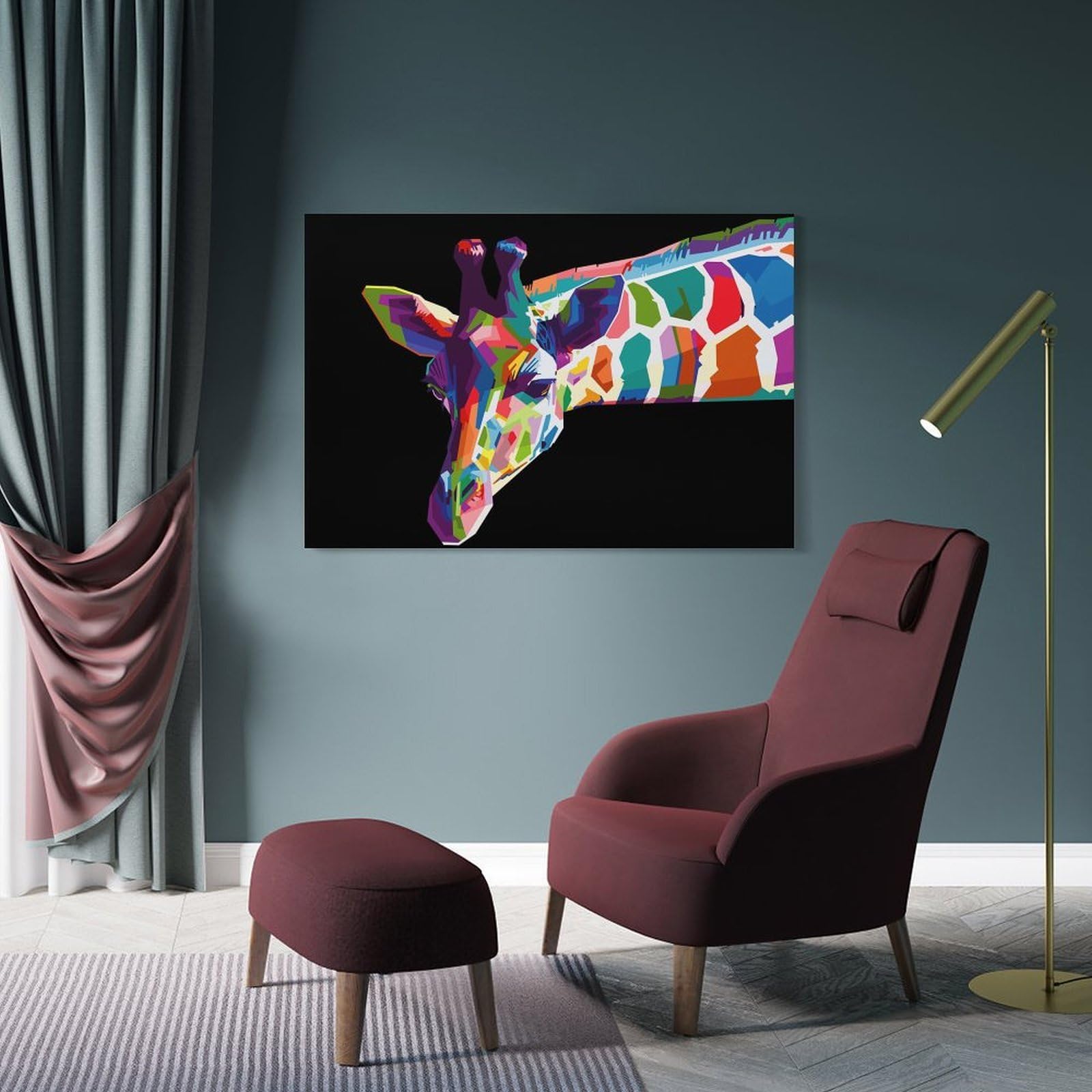 Junmoney Frame-Style-8-1 Canvas Art Print Colorful Giraffe Vector, 08X12inch(20X30cm), For Contemporary Homes, Apartments Or Offices, Decorative Canvas Decor For Home Updates