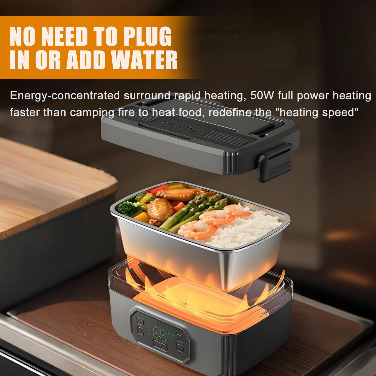 Boîte À Lunch Électrique sans Fil 2025 - Nouveau Chauffe-Plats pour Adultes - Boîtes À Lunch Auto-Chauffantes Rechargeables, Plateau Amovible, Étanche 1600ML