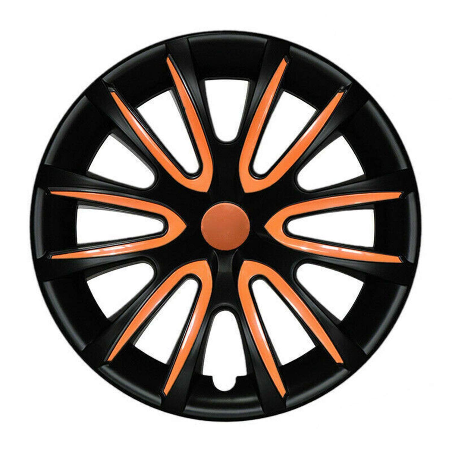 OMAC Wheel Rim Cover Hubcaps for 16 inch Set of 4, Universal Hub Caps for Car, Truck, SUV, Auto Tire Replacement Exterior Hub Caps Black Matt with Orange