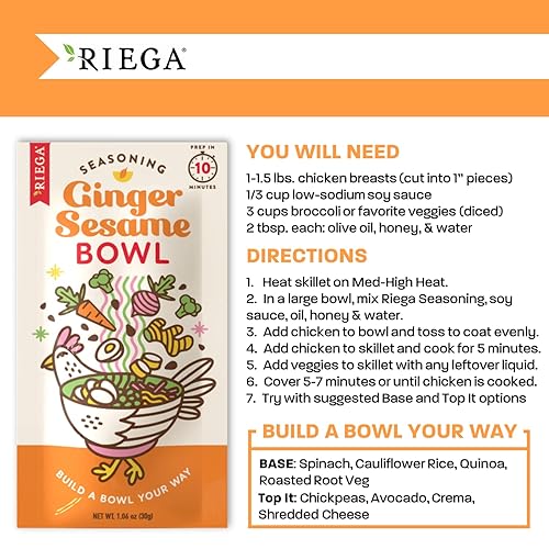 Miniatura 4 de Riega Condimento de jengibre y sésamo, mezcla de especias asiáticas perfecta para arroz con sésamo, jengibre o ensaladeras, 1.06 onzas (paquete de 8)