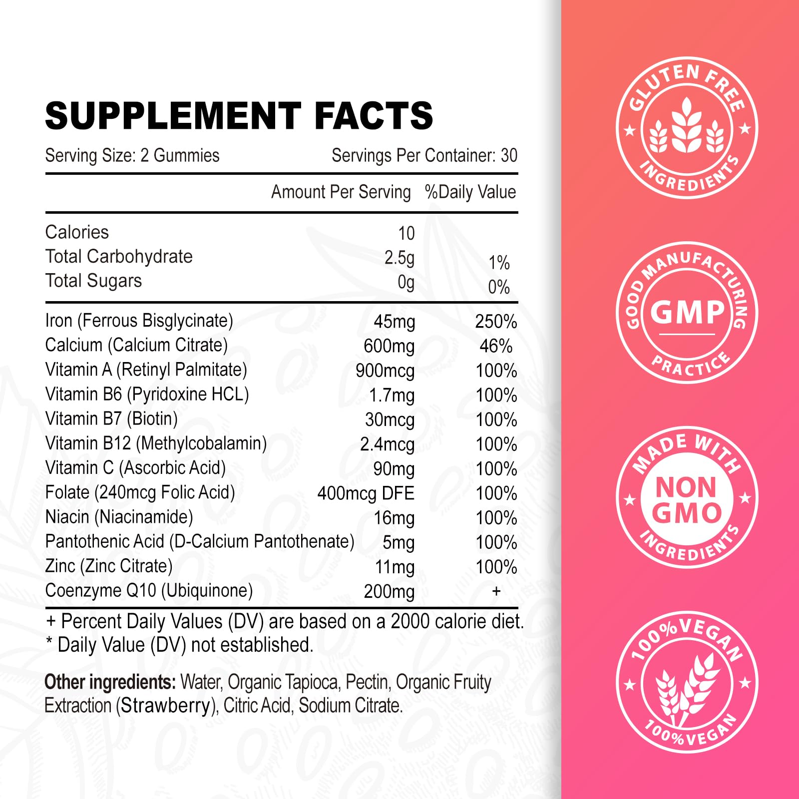 Vegan Iron Supplement Gummies for Women & Men, Anemia, Blood Builder & Energy Support for Iron Deficiency, with Vitamin C, A, B Complex, Folate, CoQ10, Sugar Free, Non-GMO, 60 Count — Amazon image 2