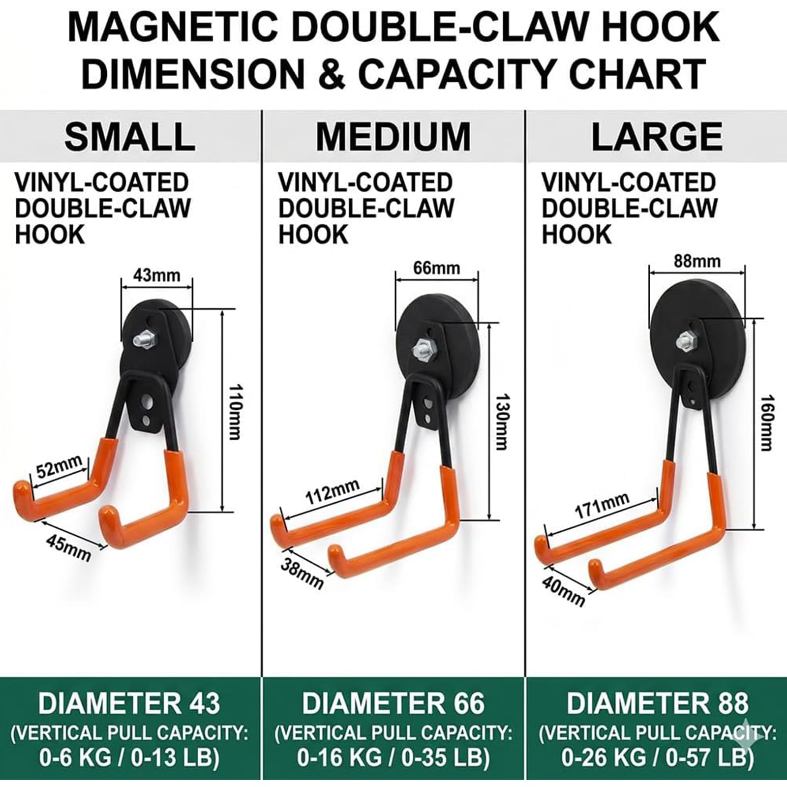 Heavy-Duty Magnetic Double-Claw Hook,Non-Slip Strong Large Magnetic Double Hooks for Indoor and Outdoor Hanging,for Power Drill Garden Tools Hose and Cabinet Storage Garage (2L)