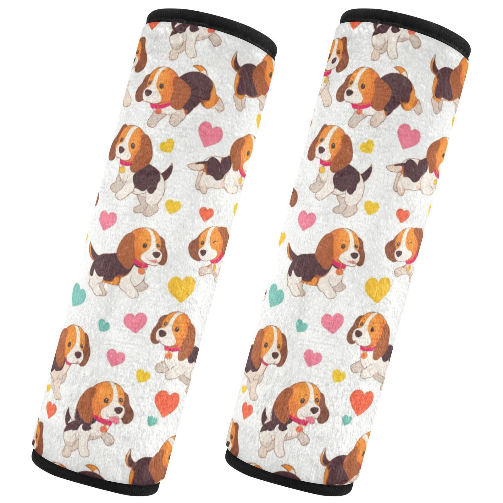 Seat Belt Covers 2 Pack Cute Beagles Car Seat Strap Covers Super Soft Colorful Hearts Car Seat Neck Cover for Boys Girls Adults Babies M