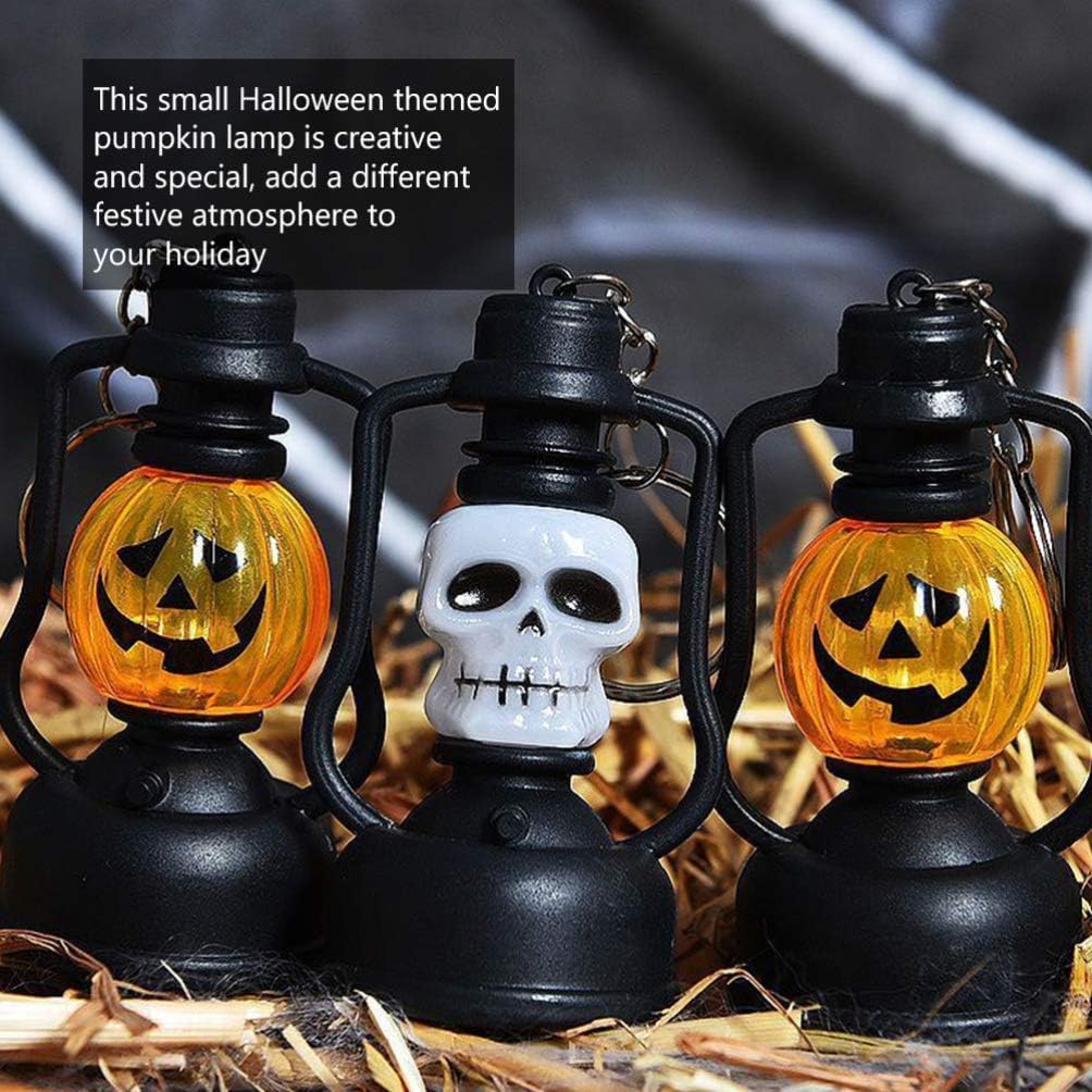 24pcs Mini Halloween Pumpkin Lanterns LED Lights with Chain Skull Glowing Props Light Up Decoration for Haunted House Gifts ( Style)