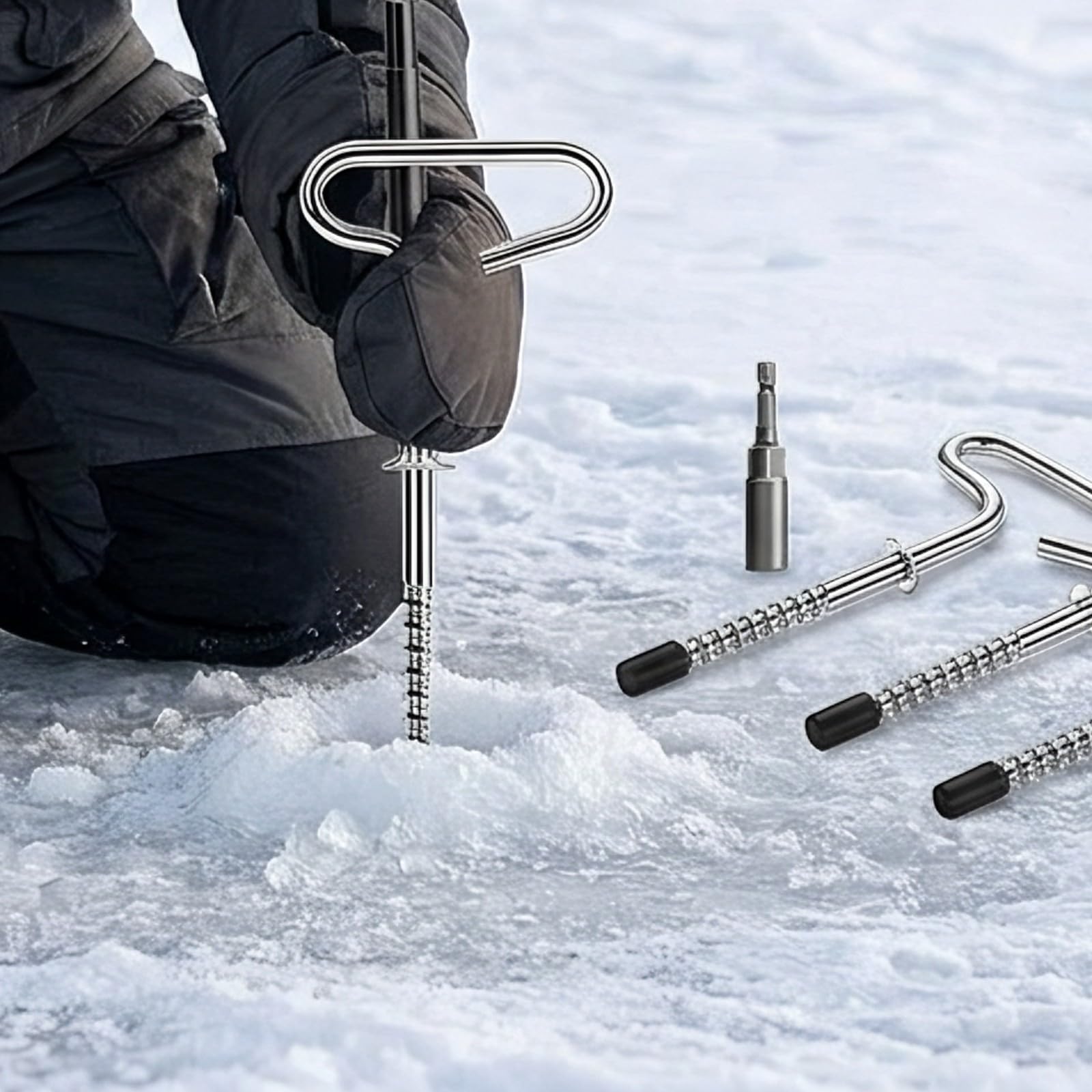 rockible 4 Pezzi Ancoraggio a Spirale Resistente Filettati, Picchetti a Spirale con Strumento di Instzione, Robusti, per Campeggio Invernale