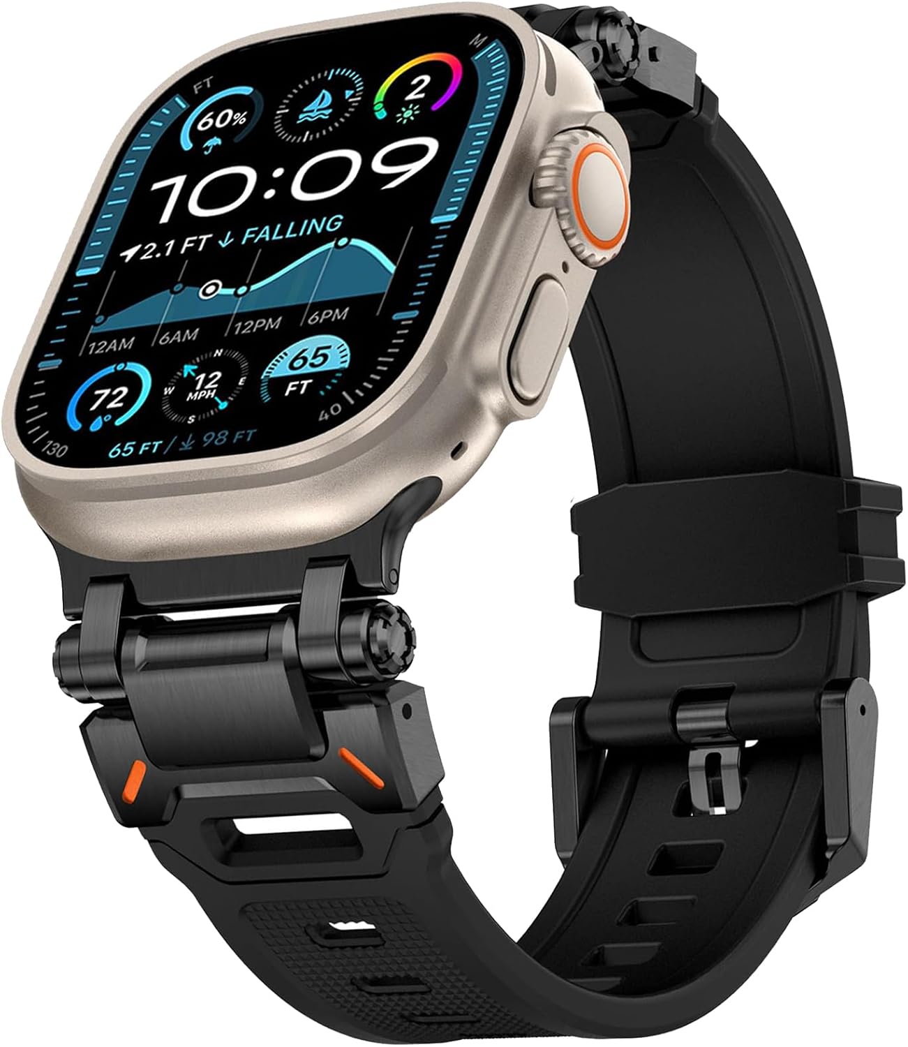 WINGLE Silicone Rubber Bands for Apple Watch Band Ultra 3/2/1 Band Ultra 49mm Series 11 10 46mm 45mm 44mm 42mm SE 3/2/1 9 8 7 6 5 4 3 2 1 Men, Military Rugged Metal Connector iWatch Sport Bands, Black