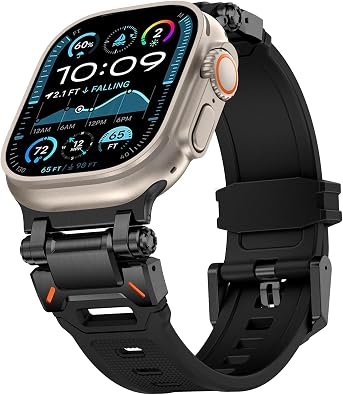 WINGLE FKM Rubber Bands for Apple Watch Band Ultra 3/2/1 Band Ultra 49mm Series 11 10 46mm 45mm 44mm 42mm SE 3/2/1 9 8 7 6 5 4 3 Men, Military Rugged Metal Connector Silicone Apple iWatch Sport Bands