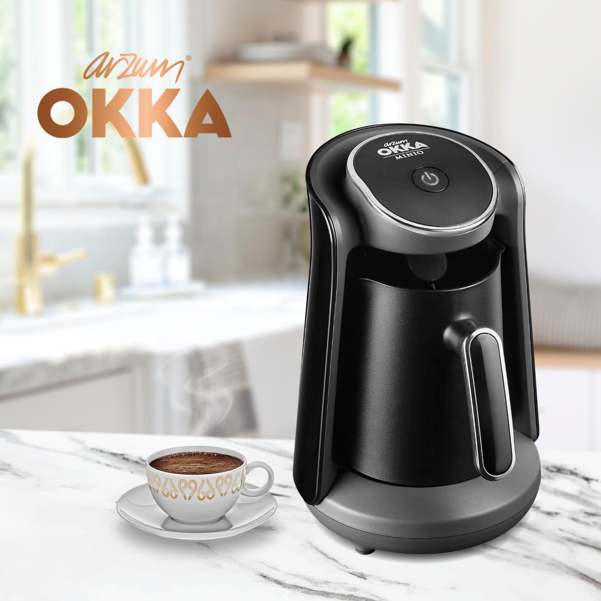 Arzum Okka Minio ekspres do kawy, 1-4 filiżanki (300 ml), system ochrony przed przelaniem, nadający się do prania, akustyczny system ostrzegawczy, 480 W, nagradzany design.