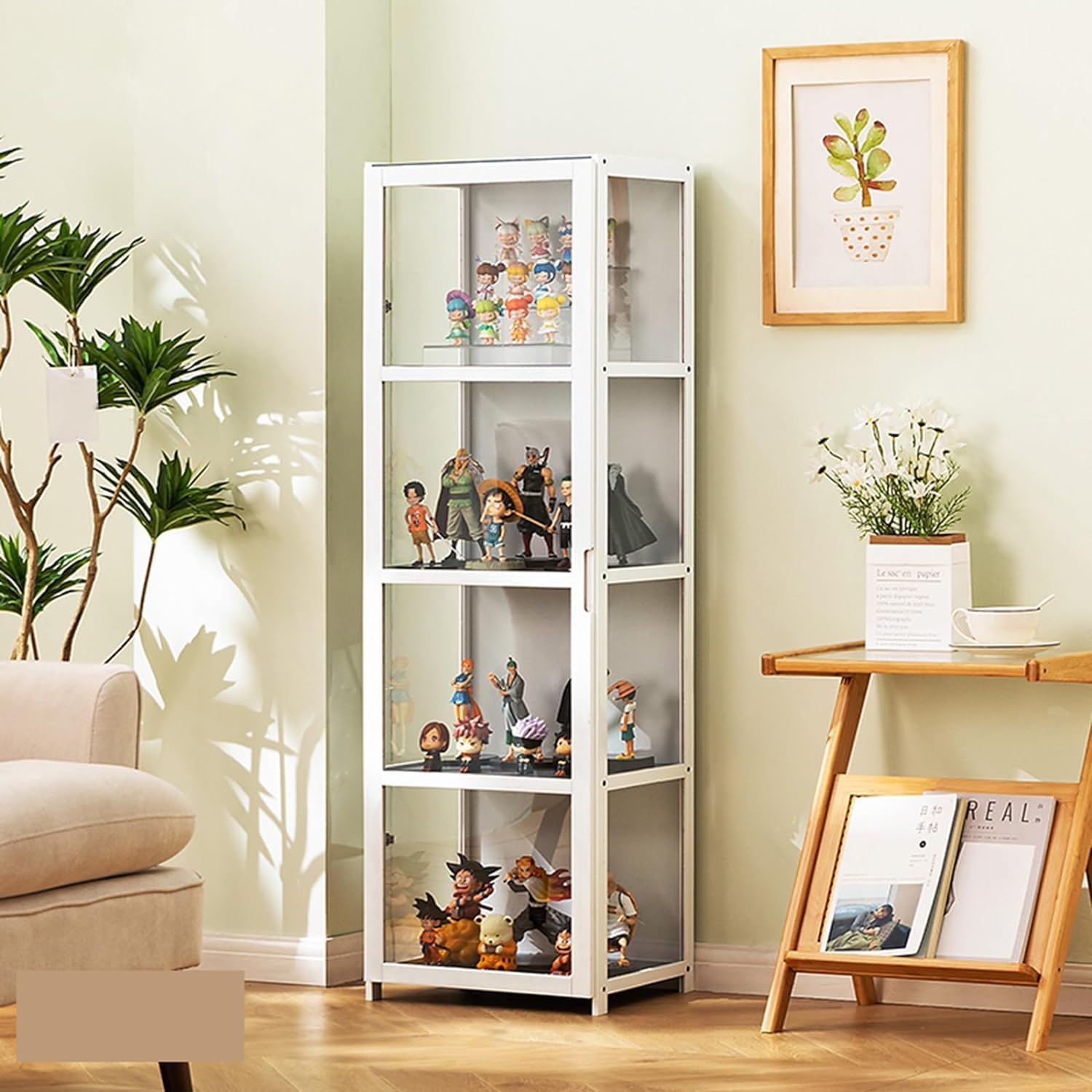 Transparent Multi-Layer Display Cabinet,Acrylic Display Case, Display Cabinet 4 Layers, Clear Display Cabinet for Mini Figures, Curio Cabinet Collections or Stone, Storage Cabinet for Living