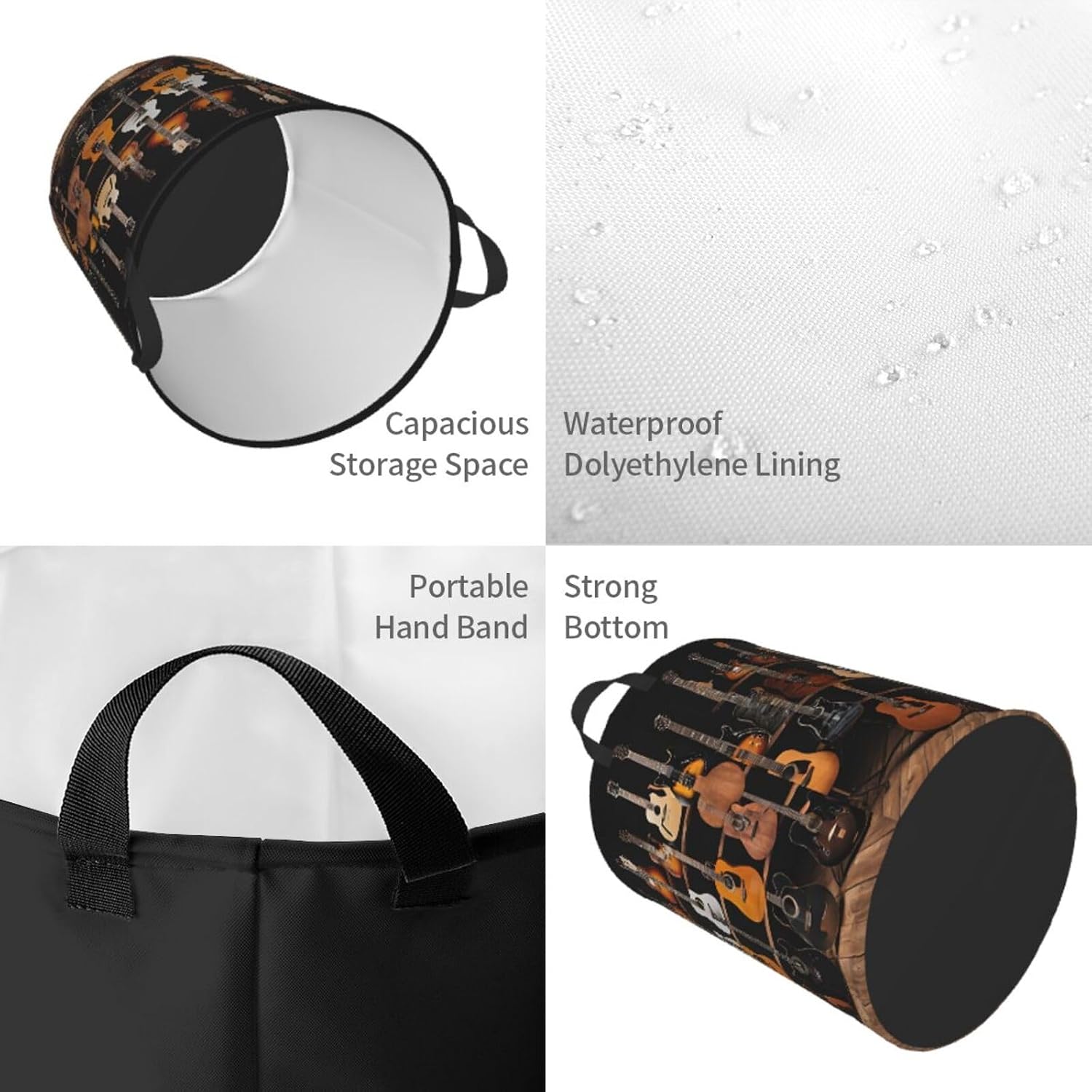 (Guitar Bass Music Musical Instruments) Collapsible Laundry Baskets with Handles Waterproof 16.5 x 13.8 in Laundry Hampers Blanket Toy Storage Basket Laundry Room Organization image 4