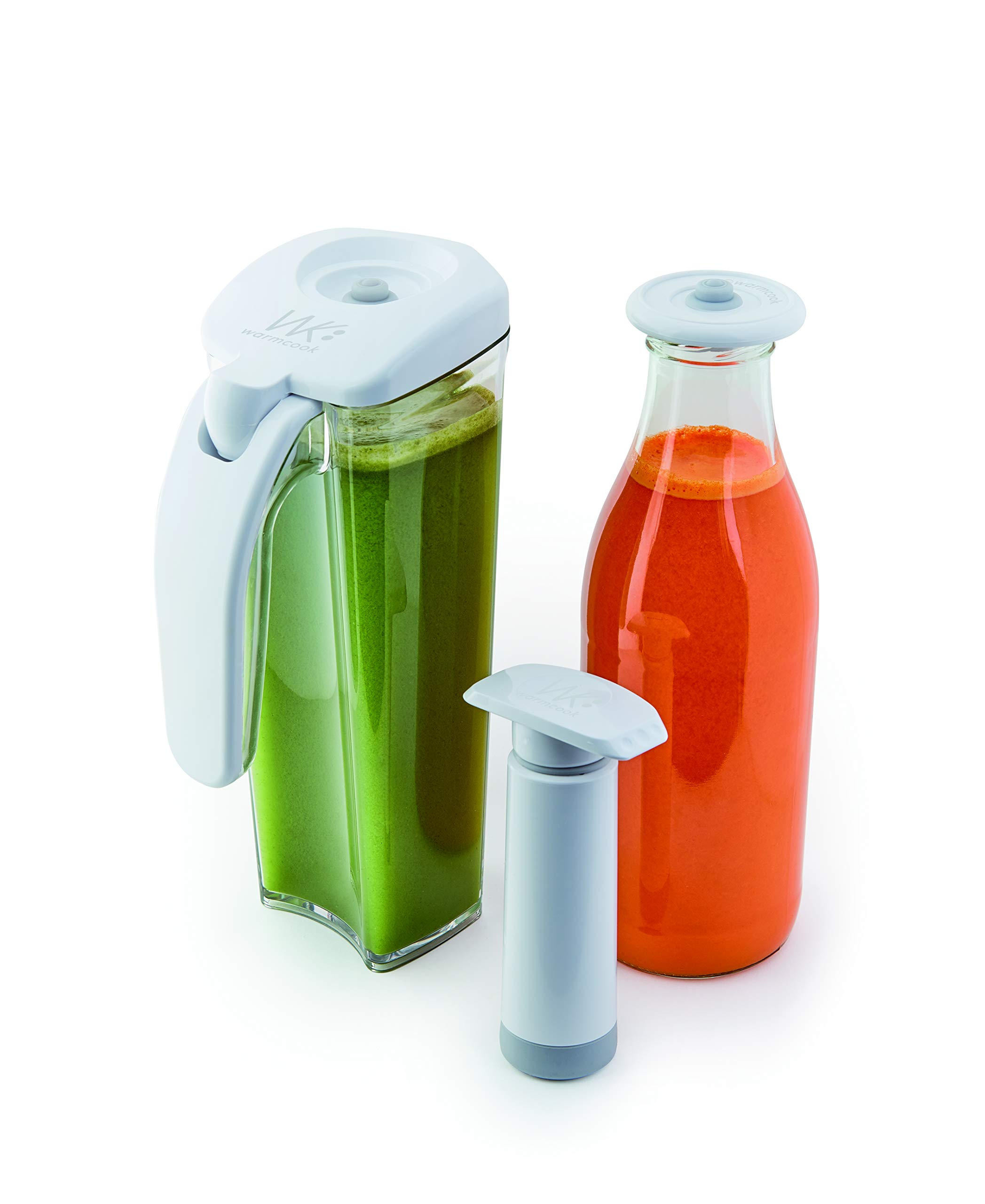 Moulinex Juice & Clean Extracteur de jus de fruits et de légumes, Jus vitaminés, Pressoir, 150 W, 42 à 83 tours/min, Jus de fruits frais, & Kit de conservation de jus sous vide